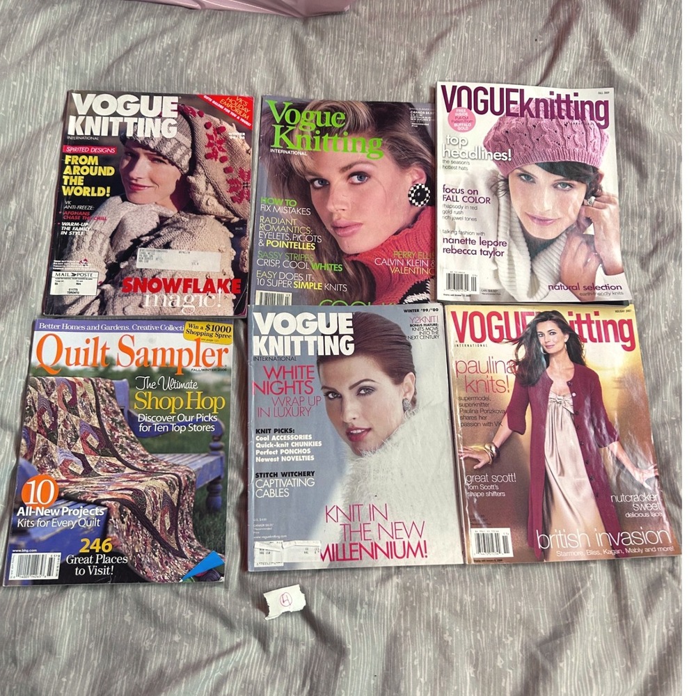 Vintage Vogue Knitting Magazine Lot of 6 1987-2009 Paulina Porizkova Quilt Retro